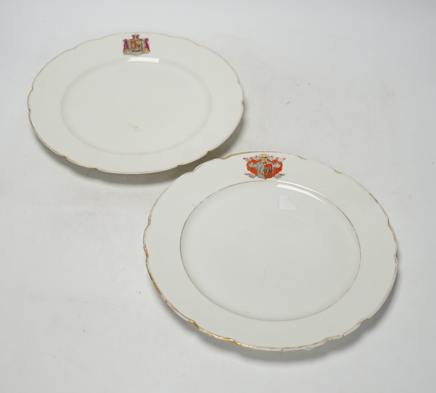 Russian interest: Two Boyer of Paris armorial plates, one with the coat of arms of the Obolyaninov family, 26cm diameter